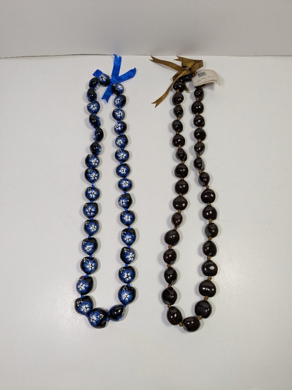 Hawaiian Kukui Tree Nuts Necklace Lot 2 Blue Floral Painted Brown Philippines